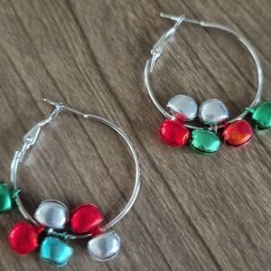 ♡ 3/$16 ♡Festive Holiday Jingle Bell  Christmas Hoop Earrings Red & Green